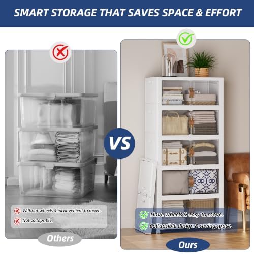 SAILUN 525QT/131Gal Stackable Storage Bins with a Lid, Collapsible Storage Bins With Doors, Folding Cabinet for Home Closet Organization,5 Pack-26 W x 16.5" D x 70.7" H White - Image 3