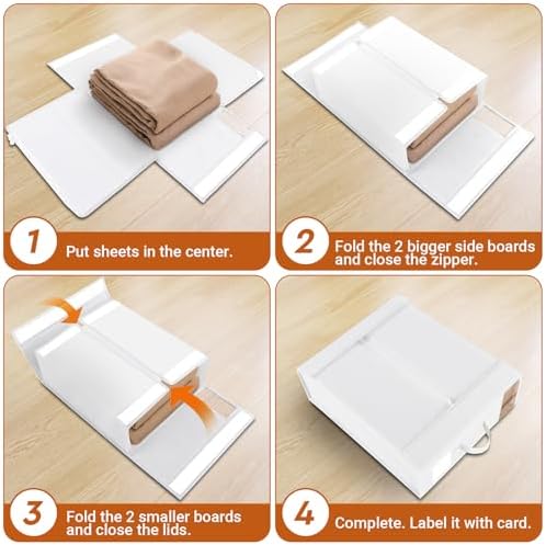 StorageTastic 8 Pack Bed Sheet Closet Organizers and Storage,Sturdy Foldable Storage Containers with Window and Label,Storage and Organization for Bedding Sheets,Duvet Covers,Blankets (White) - Image 4