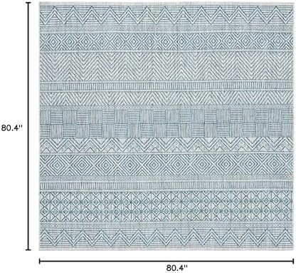 SAFAVIEH Washable Rug Outdoor Courtyard Collection - 6'7" Square, Grey & Teal, Non-Shedding & Easy Cleaning, Ideal for Patio, Backyard, Mudroom (CY8196-37212) - Image 7