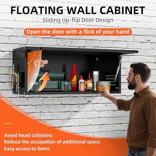 Garage Wall Cabinet, 13.8" H Metal Wall Cabinet with Up-Flip Door - Image 4
