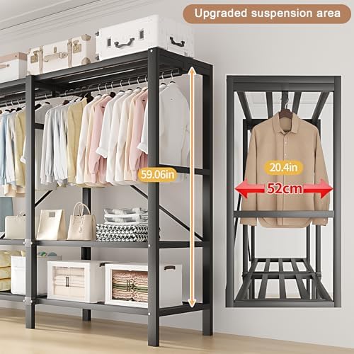 Heavy Duty Clothes Rack with Cover, Portable Wardrobe Closet with Magnetic Door & Black Steel Frame, Foldable Freestanding Garment Storage (Red-Magnetic Door, 49.2''L x 20.5''W x 67''H) - Image 5