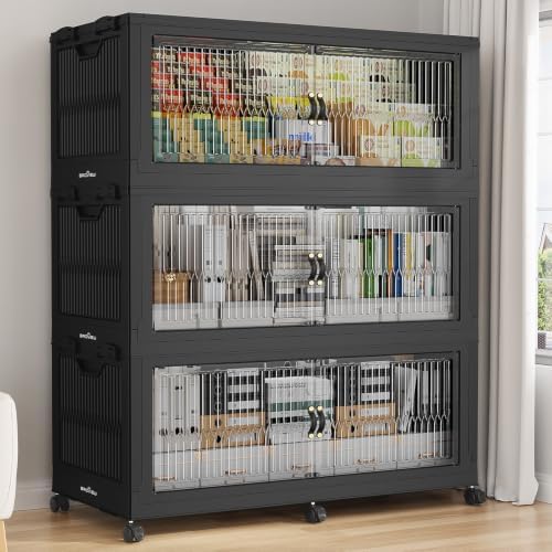 BROVIEW 1020Qt Stackable Storage Bins with Lid for Home Dorm, 3Pack Black by BROVIEW-EnjoytheArtofLife