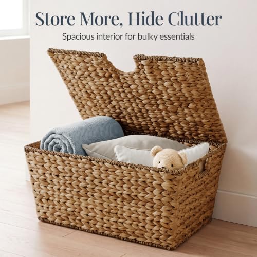 Best Choice Products Set of 2 X-Large & Medium Woven Storage Baskets W/Lids, Hyacinth Nesting Bins, Handwoven Organizer Baskets W/Handles for Bedroom, Living Room, Laundry Room, Or Office - Chestnut - Image 3