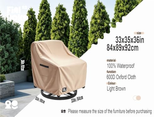 Patio Chair Covers 2 Pack,33Wx35Dx36H inches Outdoor Chair Covers,100% Waterproof Heavy Duty Outdoor Furniture Covers Waterproof,Light Brown Minimalism Style Patio Furniture Cover - Image 2