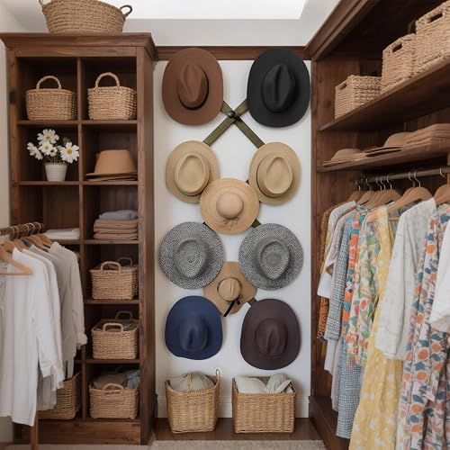 SKOLOO Hat Rack for Wall with 11 Hooks, 24 inch Solid Wooden, Modern, Huge Coat Rack Wall Mount for Coats, Hats, Bags, Cowboy Caps, Baseball Caps, Dark Walnut Color - Image 3