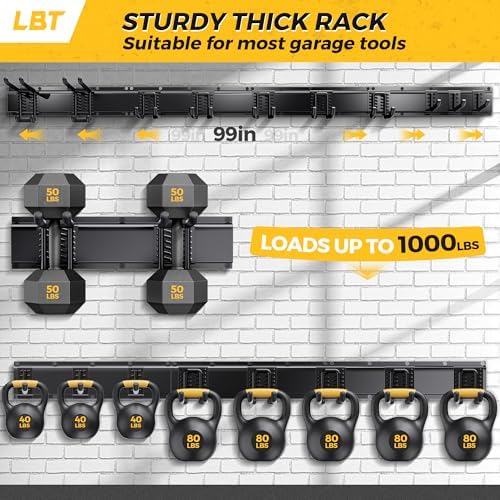 LBT 99" Garage Tool Organizer Wall Mount - 1000lbs Garden Tool Organizer - Image 2