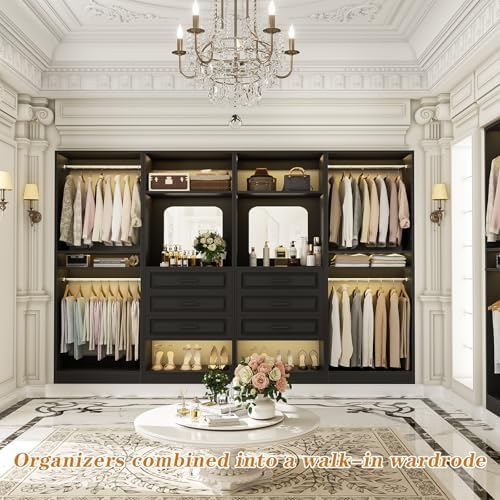 Unikito Closet System, 100" Closet Organizer with Drawers & Mirror, Black - Image 6