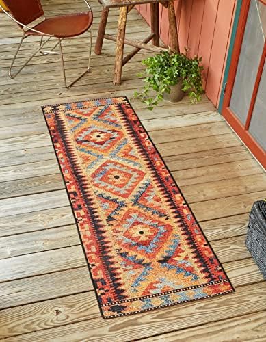 Unique Loom Outdoor Tribal Collection Area Rug - Tortuguero (2' x 4' 1" Runner Multi/Blue) by UniqueLoom