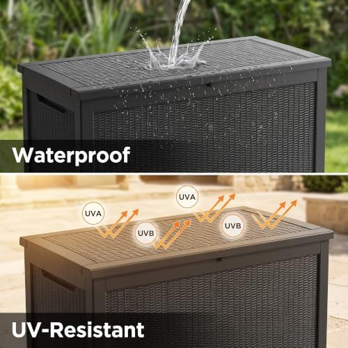 320 Gallon Outdoor Storage Box, Extra Large Waterproof Resin Deck Box with Lockable Lid Storage Bin for Patio Furniture Cushion, Garden Tools, Pool Accessories, UV-Resistant Outside, Black - Image 4