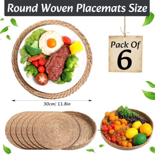 Long Table Runner and Round Woven Placemats Set, 6 Sets, Blue - Image 2