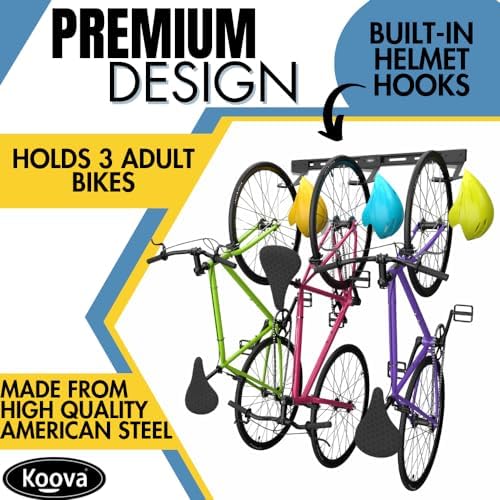 Koova Wall Mount Bike Rack | Steel Bike Mount | Adjustable Hangers | Easy Mount | USA Made - Image 2