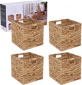 12x12in Storage Baskets 4 Pcs Water Hyacinth Basket,Foldable Storage Cubes by JCLDYO9