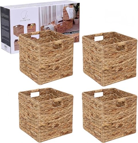 12x12in Storage Baskets 4 Pcs Water Hyacinth Basket,Foldable Storage Cubes by JCLDYO9