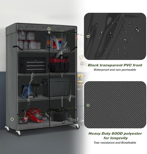 Porch Shield 600D Storage Shelf Cover for Wire Rack, 48"Wx18"Dx72"H, Grey - Image 5