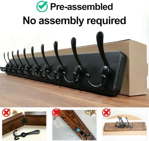 WEBI Coat Rack Wall Mount,38 9/16" Long,10 Tri Hooks for Hanging Coats,16" Hole to Hole,Coat Hooks Wall Mounted Coat Hanger,Farmhouse Wood Hook Rack for Clothes,Jacket,Hats,Rustic Black - Image 5