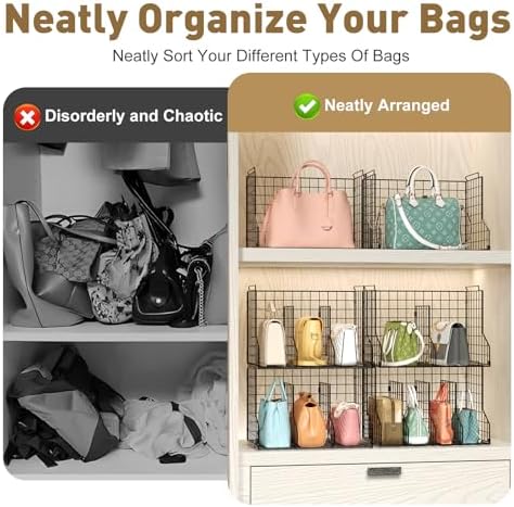 Sonyabecca Purse Storage Organizer for Closet : Adjustable 3-Pack Dividers Handbag Organizer - Stackable Wire Handbags Storage Baskets -Open Cabinets Wallets Tote Chain Bags Clutches - Image 4