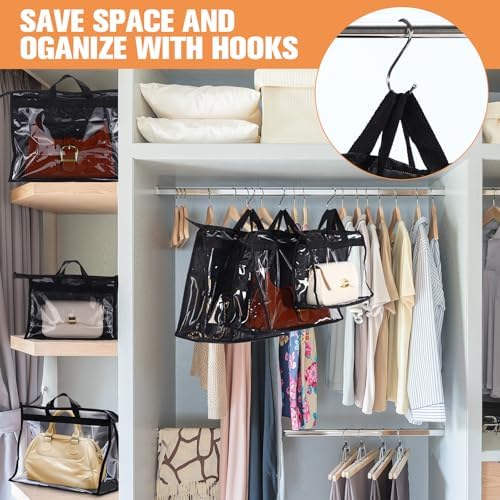 Chumia 20 Pack Clear Dust Cover Handbag Storage Organizer 3 Size, Black - Image 6