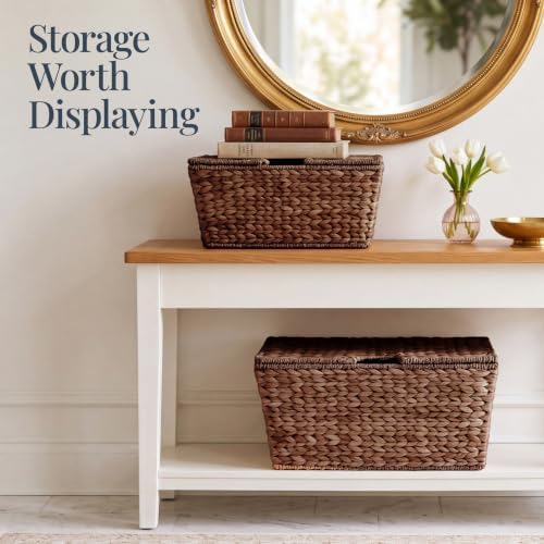 Best Choice Products Set of 2 X-Large & Medium Woven Storage Baskets W/Lids, Hyacinth Nesting Bins, Handwoven Organizer Baskets W/Handles for Bedroom, Living Room, Laundry Room, Or Office - Brown - Image 5