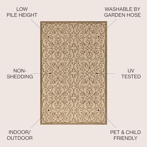 Eyely Filigree Weave Runner Rug 2X8 Beige/Brown, Indoor Outdoor Rug - Image 4