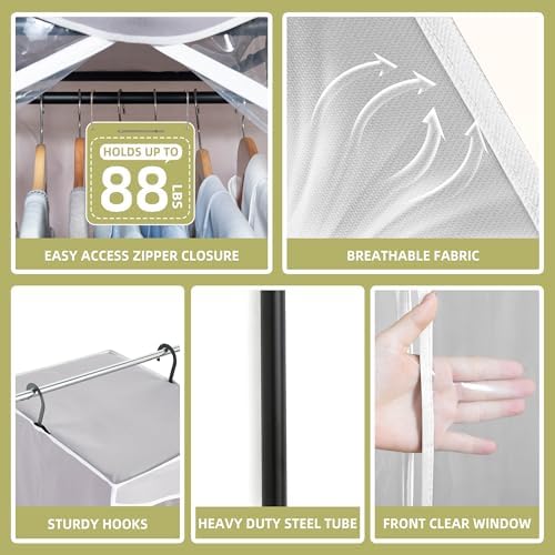 Garment Bags for Hanging Clothes Storage, Long Garment Cover with Zippered Clear Window for Closet Wardrobe Clothes Rack Organizer, Hanging Garment Bags for Dresses, Suits, 2 Pack, Gray - Image 5