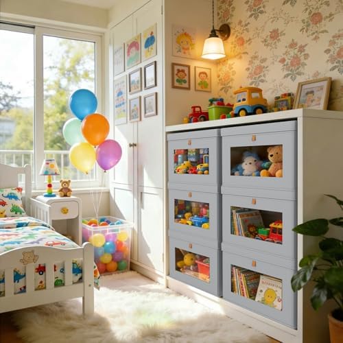 DIMJ Storage Bins with Lids - 5 Pack Fabric Closet Organizer with Window & Handles, Collapsible Decorative Storage Boxes for Shelves Under Bed, Books Clothes Blankets Sweaters Organization - Image 4