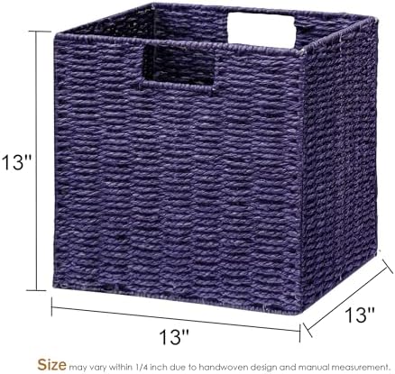 Vagusicc Wicker Storage Basket, Set of 2 Hand-Woven Paper Rope Wicker Basket, Foldable Cube Storage Bins, Square Large Storage Baskets for Organizing Shelves, Decor, Orange (13″×13″×13″) - Image 3