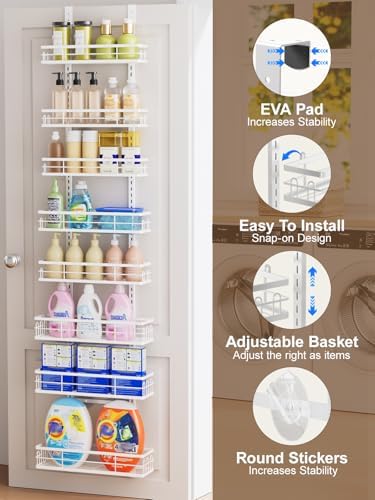 Delamu 9 Tier Over The Door Pantry Organizer, Pantry Organization and Storage, Hanging Spice Rack for Pantry Door Organizer, Metal Pantry Door Shelves for Kitchen Bathroom Laundry Room,15.3" White - Image 4