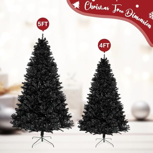 ULICO 4ft Artificial Black Christmas Tree,Premium Spruce Xmas Tree with 450 Branch Tips, Fake Christmas Tree with Foldable Metal Base Stand,Home, Office,Party Decoration - Image 6