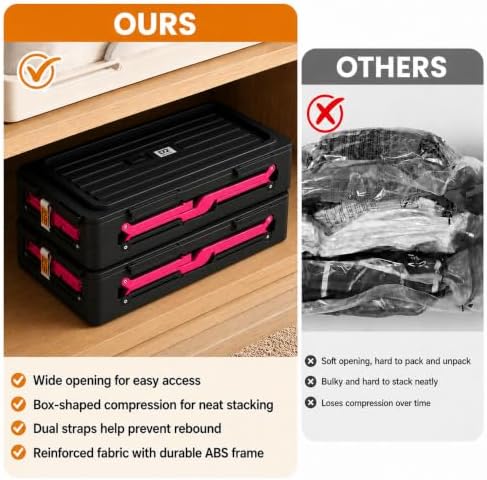 Foldable Vacuum Compression Storage Box, 2Pack 112L Large Capacity Clothes Storage Bin with Lid, Stackable Closet Organizer for Blankets, Bedding, Sweaters and Seasonal Clothing（Black） - Image 7