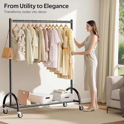 MISSLO Heavy Duty Clothing Rack with Wheels Rolling Clothes Racks for Hanging Clothes, Coats, Garment, Dress, Black - Image 4