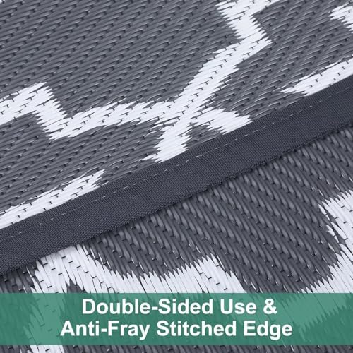 Reversible Mat 8x10 Plastic Straw Rug Outdoor Rug Geometric Area Rug Waterproof Patio Rug Outdoor Camping Rug for RV Porch Deck Camper Balcony Backyard Easy Cleaning Picnic Mat Grey White - Image 5