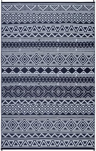 Outdoor Rug for Patio 6x9 Waterproof Reversible Patio Mat Vintage Boho Plastic Straw Rug Lightweight Outdoor Camping Rugs for RV Porch Deck Balcony Backyard Easy Clean Picnic Mat, Navy White - Image 7