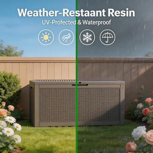 LAUSAINT HOME 320 Gallon Outdoor Storage Box, Package Delivery Box with Lockable Lid, Deck Box Outdoor Waterproof For Garden Tools, Patio Cushions(320 Gallon,Grey) - Image 4
