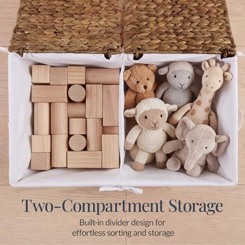 Best Choice Products Wicker Storage Basket W/ 2 Separate Lids, Rattan Woven 17.2 Gallon (65L) Basket, Foldable, Removable Washable Liner Bags for Toys, Linens, Blankets, & Laundry - Chestnut - Image 4