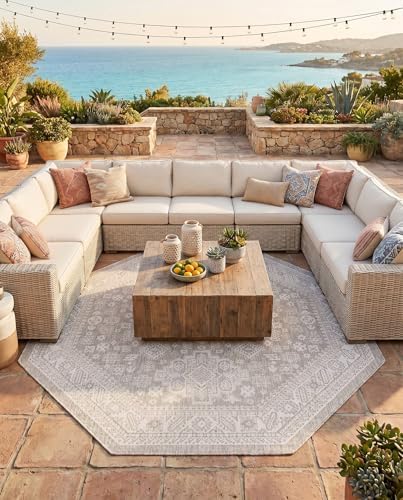 Rugs.com - Outdoor Aztec Rug – 8 Ft Octagon Light Gray Washable Outdoor Rug – Ideal for Patios, Decks, and Porches - Image 6