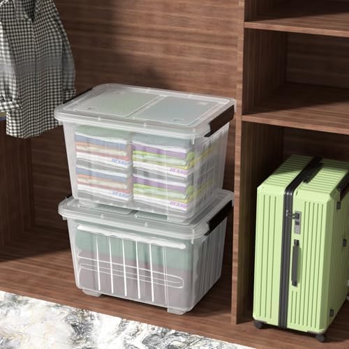 50 Quarts Plastic Storage Boxes, Large Clear Bins with Lids and Wheels Set of 4 - Image 5