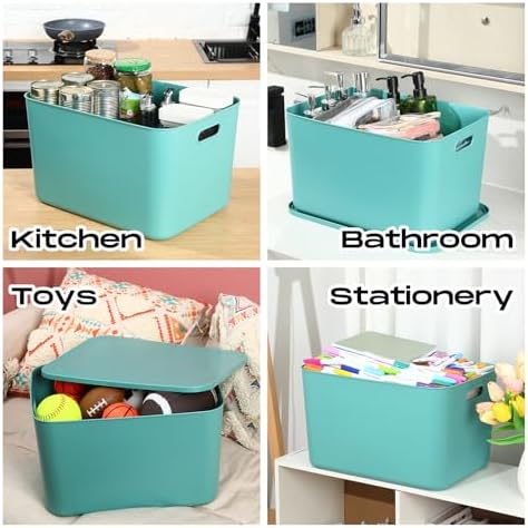 Hoolerry 8 Pieces Storage Bins, 16.1 x 12.0 x 9.7 Inch, Green - Image 4