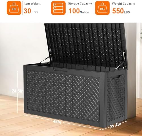 Vixzen 100 Gallon Deck Boxes Outdoor Waterproof, Lockbale Outdoor Storage Box for Patio Cushions Storage Furniture, Garden Tools, Pool Supplies, Weatherproof and UV Resistant (Black, 100 Gallon) - Image 4
