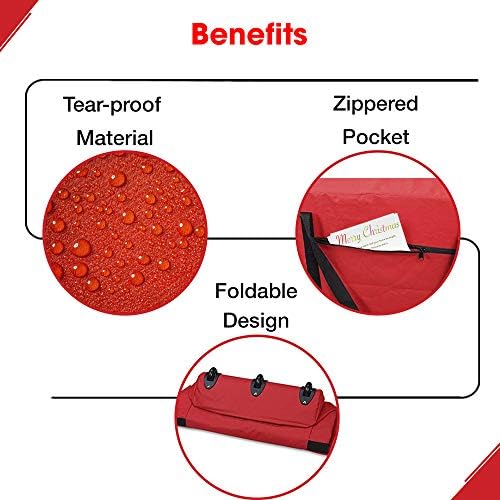 ProPik Christmas Rolling Tree Storage Bag, Fits Up to 9 Ft Tall Disassembled Trees, 28" X 16.5" X 60", Extra Large Heavy Duty Storage Container with Wheels & Handles, 600D Oxford (Red) - Image 3