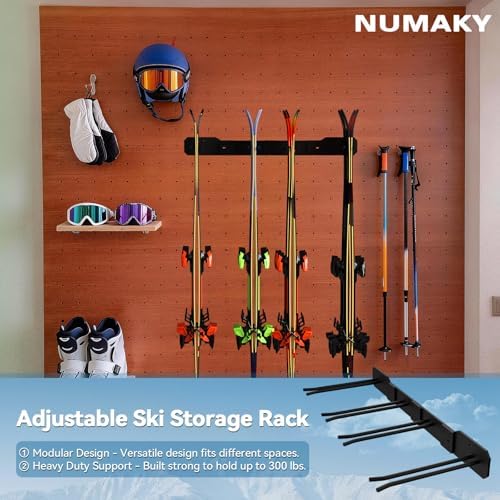 Heavy Duty Ski Storage Racks, Holds 8 pairs of skis | Wall Mount for Home&Garage | Modular Design | Rubber Cover | Holds Up to 300lbs - Image 2