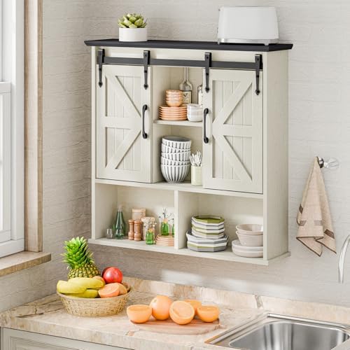 Vabches Bathroom Wall Cabinet, Farmhouse Medicine Cabinet, White and Black - Image 3