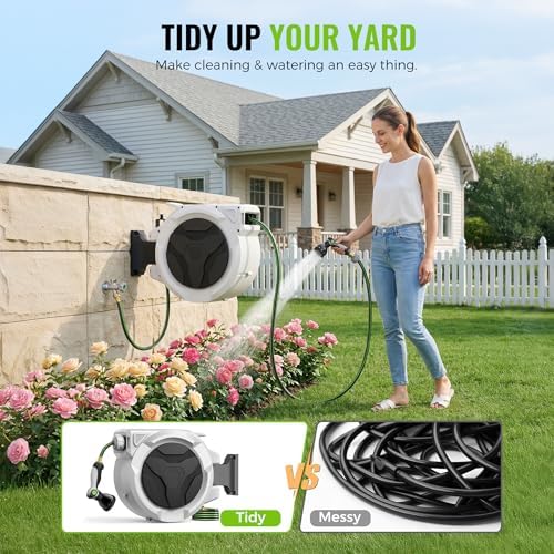 100ft Retractable Garden Hose Reel 1/2" with 10-Function Nozzle - Image 3