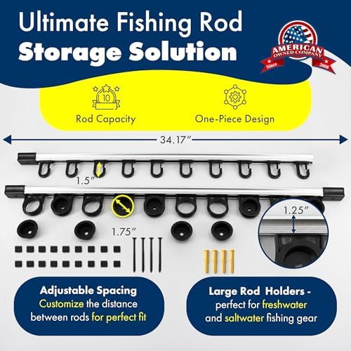 Rush Creek Creations | Fishing Rod Holder, Garage Organization and Wall Storage, for Reels, Gear and Accessories (Vertical/Horizontal Rack), 10 Rod - Image 4