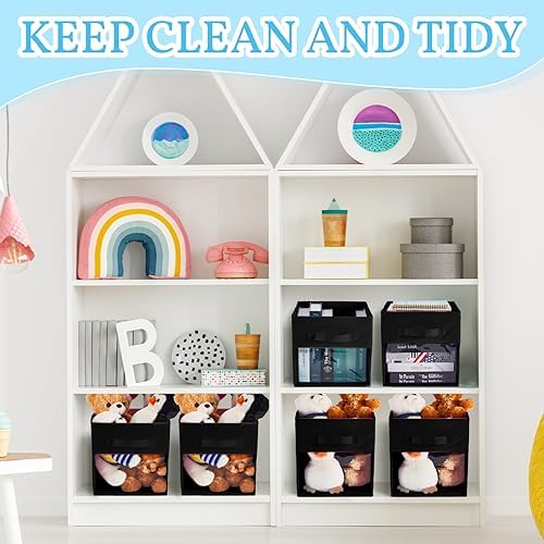 Marsui 12 Pcs Clear Cube Storage Bins Collapsible Fabric for Kids, Black - Image 3