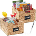 Best Choice Products Pantry Baskets Set of 2 16x12in Water Hyacinth Storage Baskets, Woven Wicker Kitchen Organizers with handles w/Chalkboard Label Chalk Marker - Natural by BestChoiceProducts