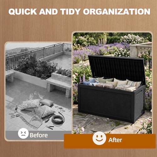 EFU Outdoor Storage Box 360 Gallon Deck Box, Waterproof Resin, Black - Image 3