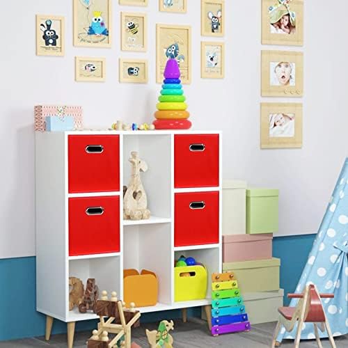 STOREONE Fabric Storage Bins Cubes Baskets Containers-(11X11X11) with Dual Handles for Shelf Closet, Nursery Home ， Bedroom Organizers, Foldable Set of 8 (Red) - Image 4