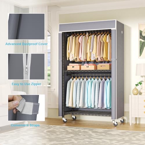 FUTASSI Black Clothing Rack with Grey Cover, P1C Rolling Closets - Image 3