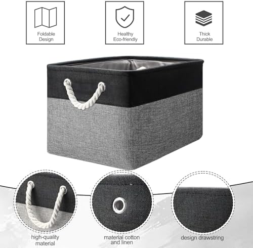 meekoo 8 Pack Fabric Storage Bins Baskets, 15 x 11 x 9.5 in, Black Gray - Image 3