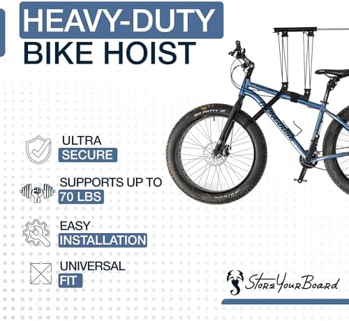 StoreYourBoard Bike Hoist for Garage Ceiling, Pulley Lift System, No Slip - Image 2